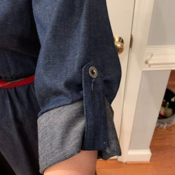 Vintage Denim Shoulder Pad Belted Dress sz 12 - Picture 3 of 5